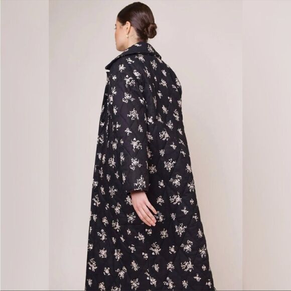 Rixo Cleo Ditsy Bunch Black Longline Quilted Jacket - Picture 13 of 14